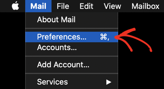 Apple Mail preferences menu