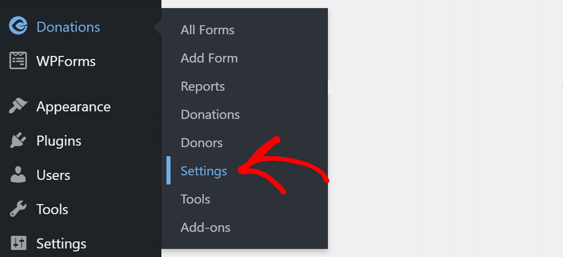 Opening GiveWP settings