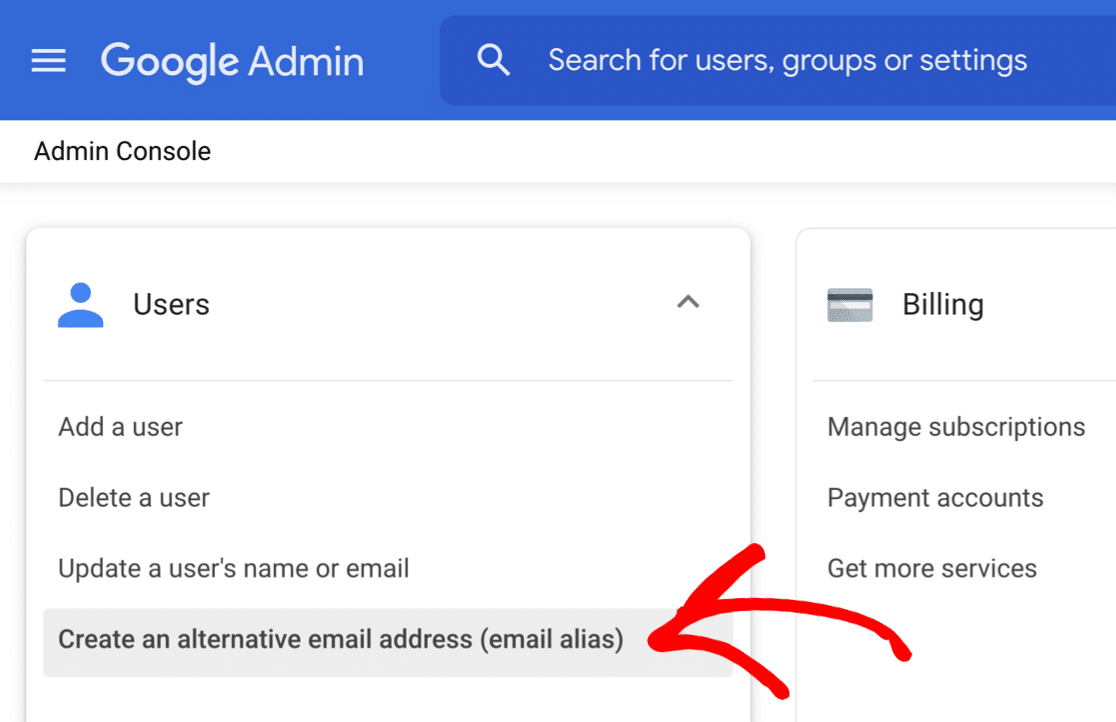 Create an alias in G-Suite admin
