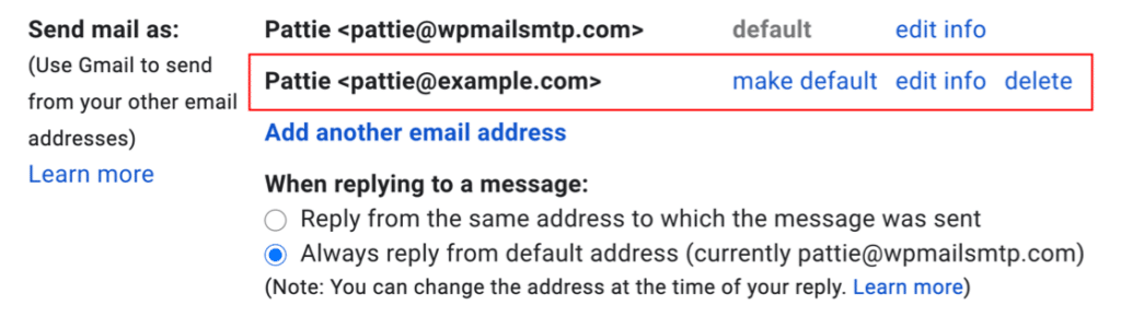 Alias added in Gmail or G-Suite - WP Mail SMTP Alias added in Gmail or G-Suite