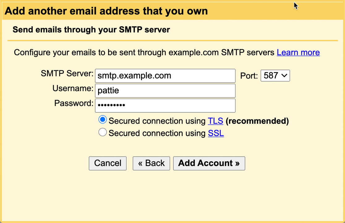 Gmail alias SMTP settings for custom domain