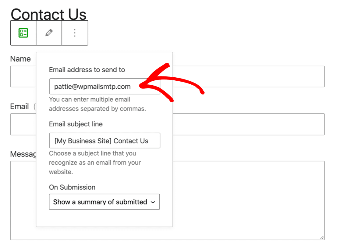Jetpack contact form settings