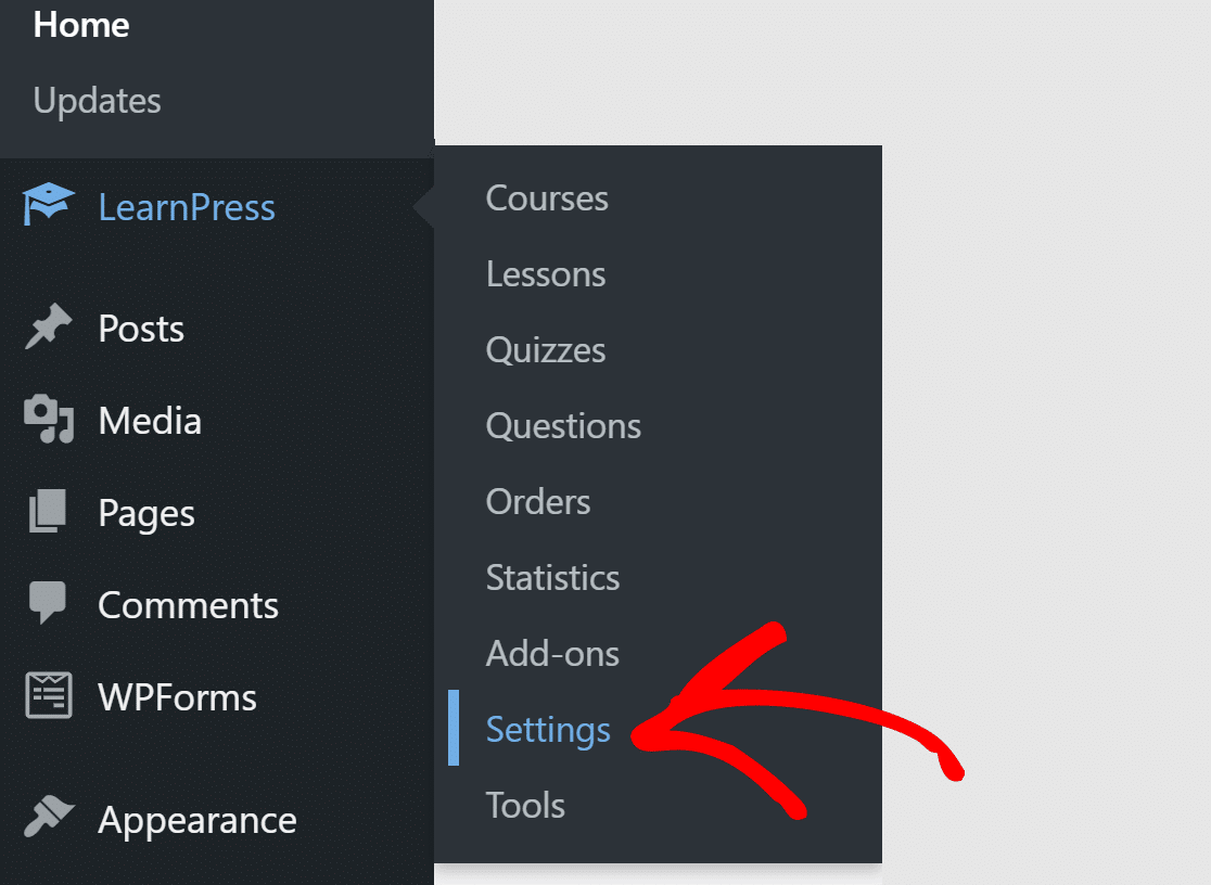 Opening the LearnPress settings