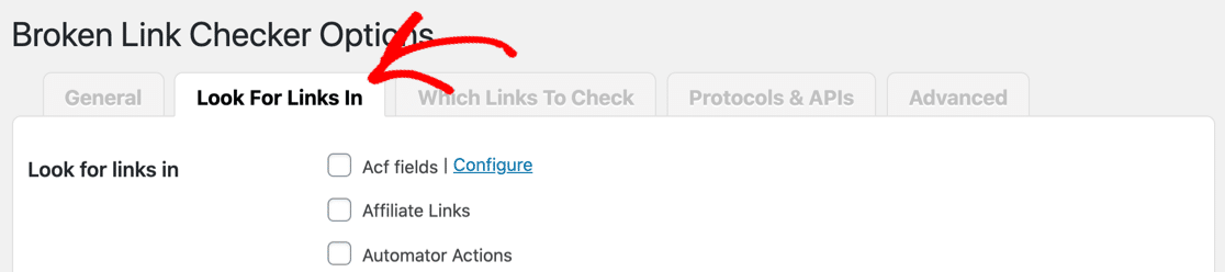 Broken Link Checker - Look For Links In tab