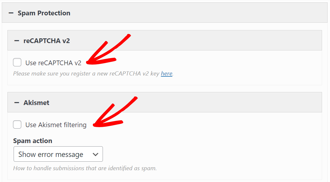 SiteOrigin contact form spam settings