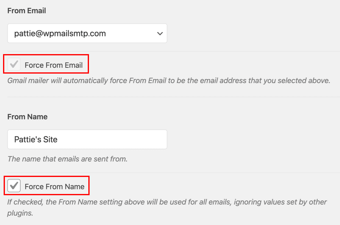 Force From email setting for Gmail