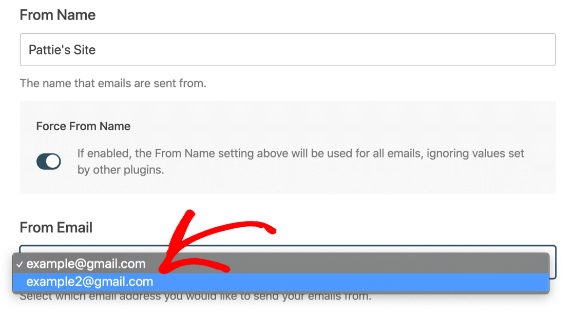 Select alias in WP Mail SMTP setup wizard dropdown