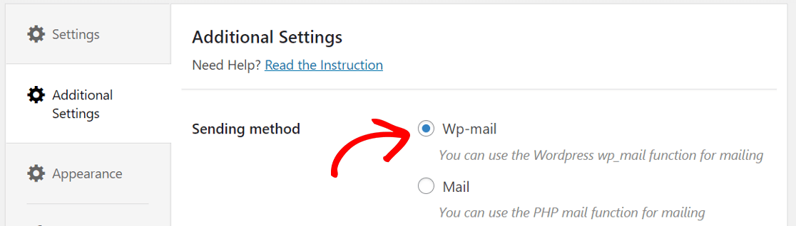 choose Wp-mail as the method for sending email