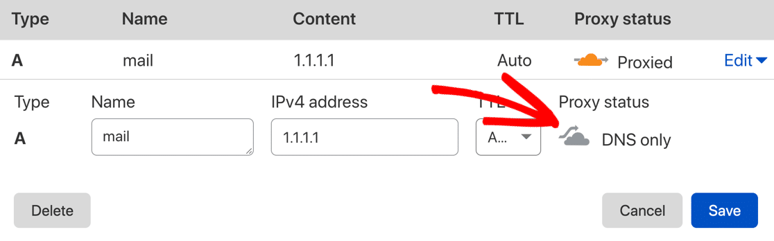 Turn off proxy for mail in Cloudflare