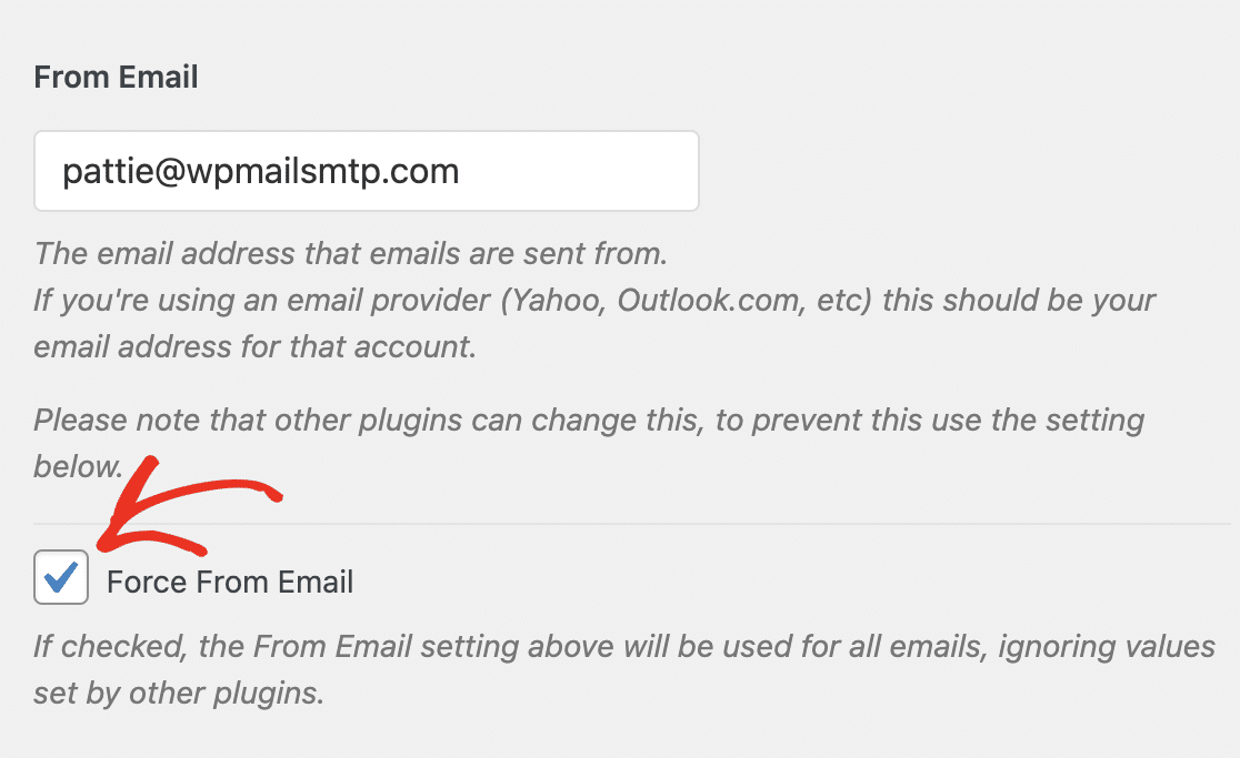 Force email d'origine dans WP Mail SMTP settings