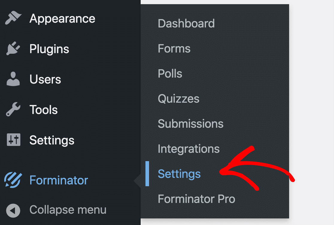 Forminator settings in WordPress
