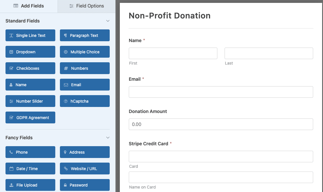 A nonprofit donation form in WPForms