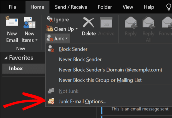 Junk Email Options in Outlook