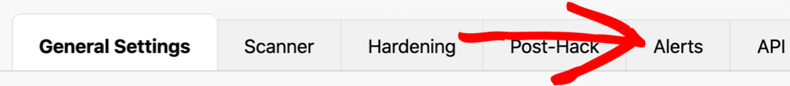 Sucuri email alerts tab
