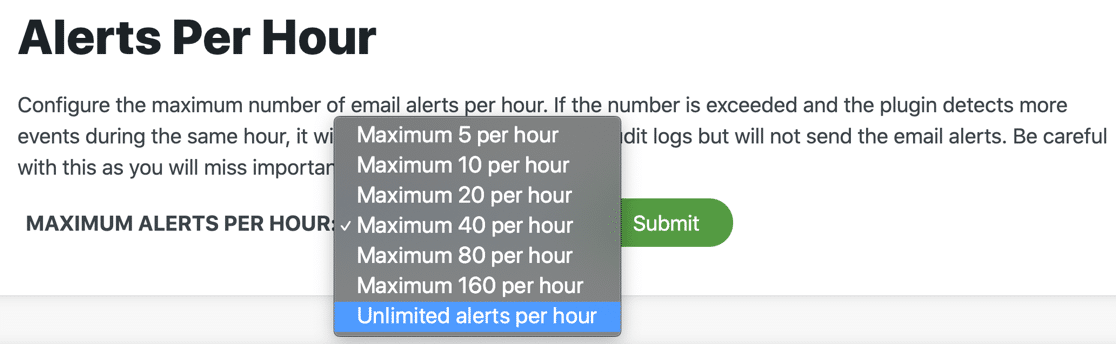 Sucuri email alerts per hour