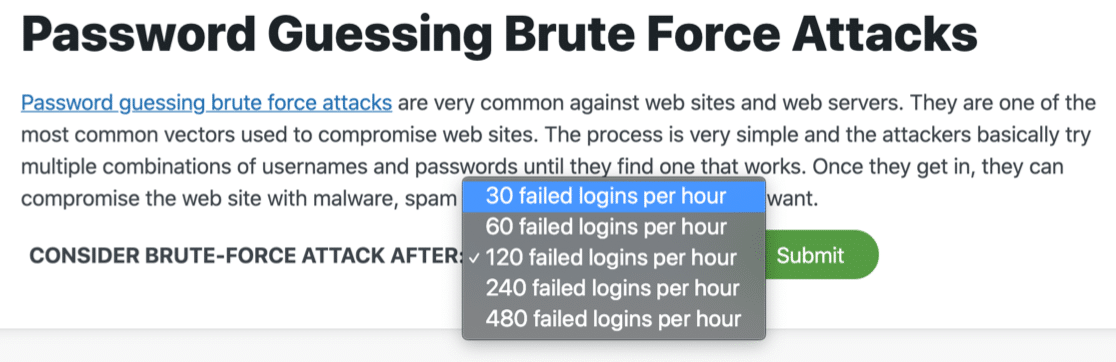 Sucuri brute force email alert setting