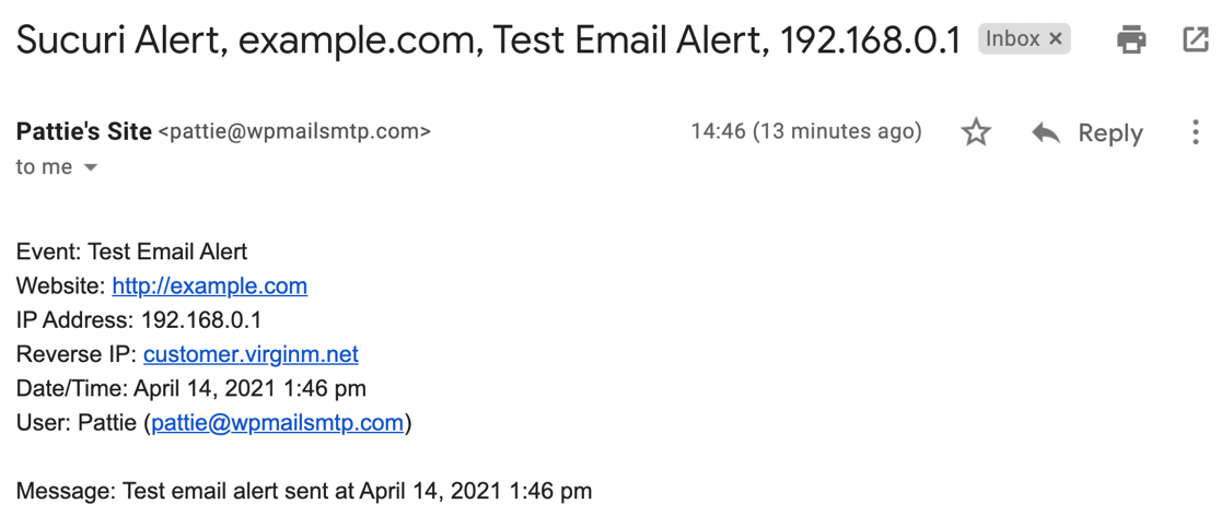 Sucuri test email received