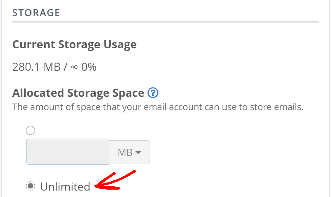 Setting unlimited storage space for email in Bluehost