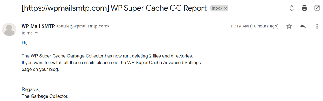 wp super cache garbage collector email