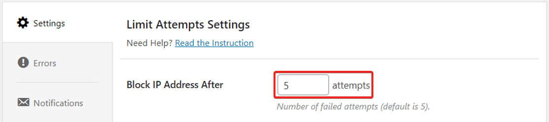 Number of failed attempts in Limit Attempts by BestWebSoft