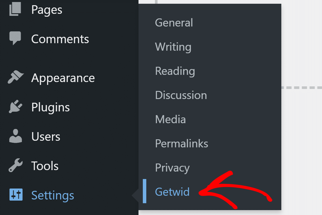 click on the Getwid Settings