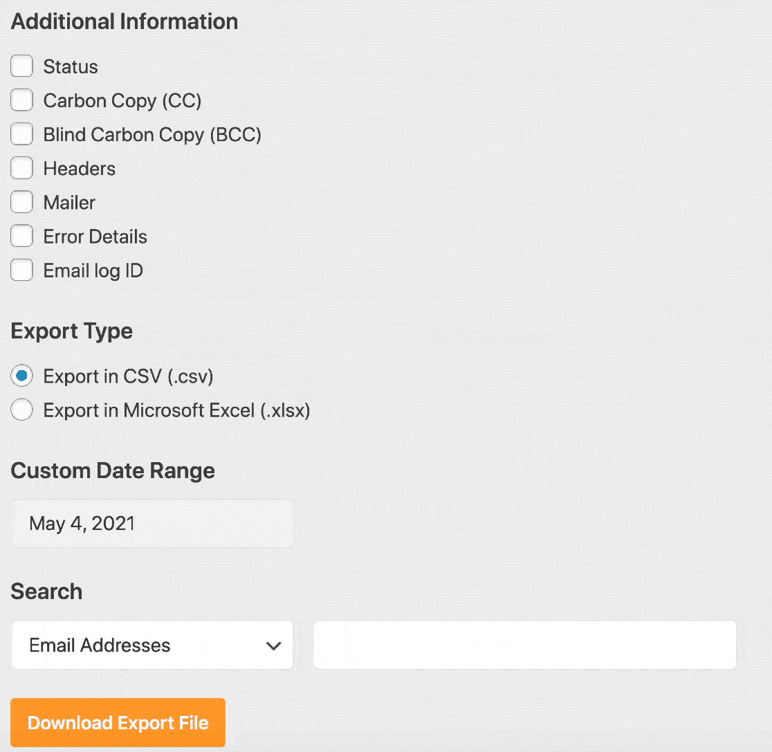 Email log export in WP Mail SMTP