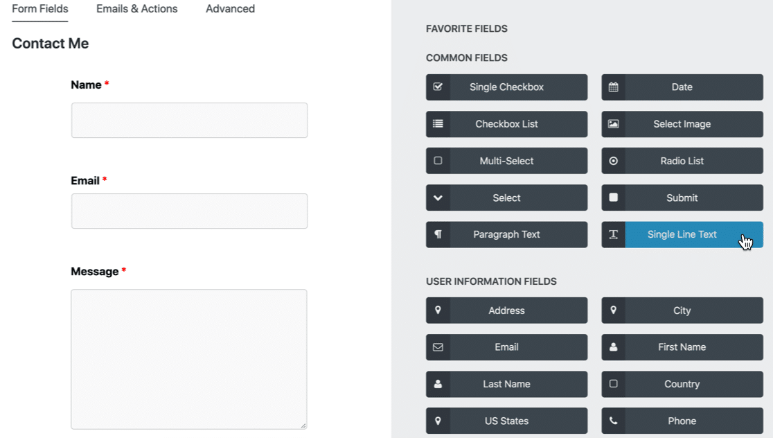 ninja forms drag field contact form