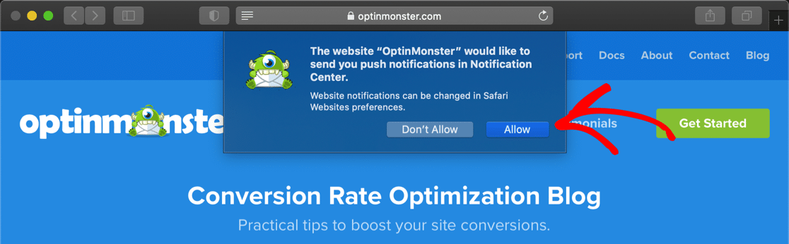Push notification optin from OptinMonster