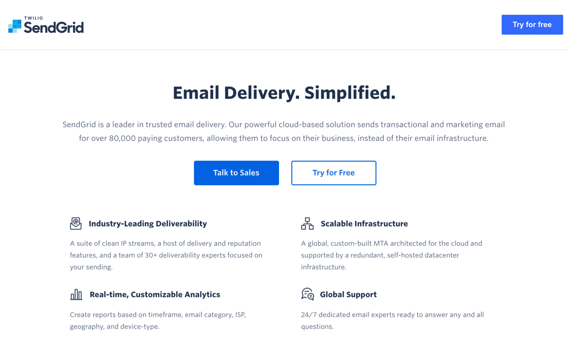 SendGrid homepage