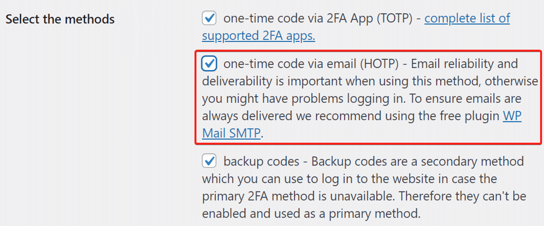 Choose send codes via email