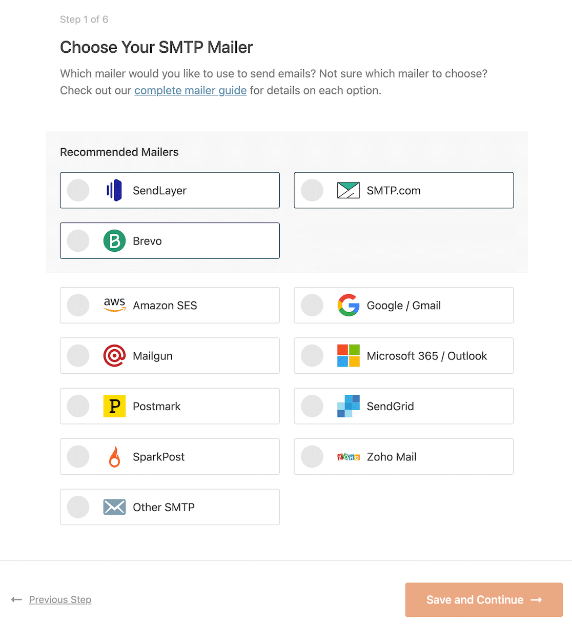 Select your SMTP mailer