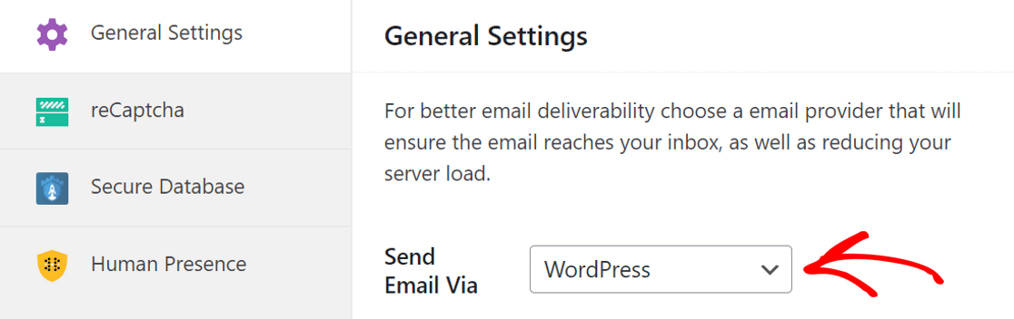 Set the Send Email vis to WordPress