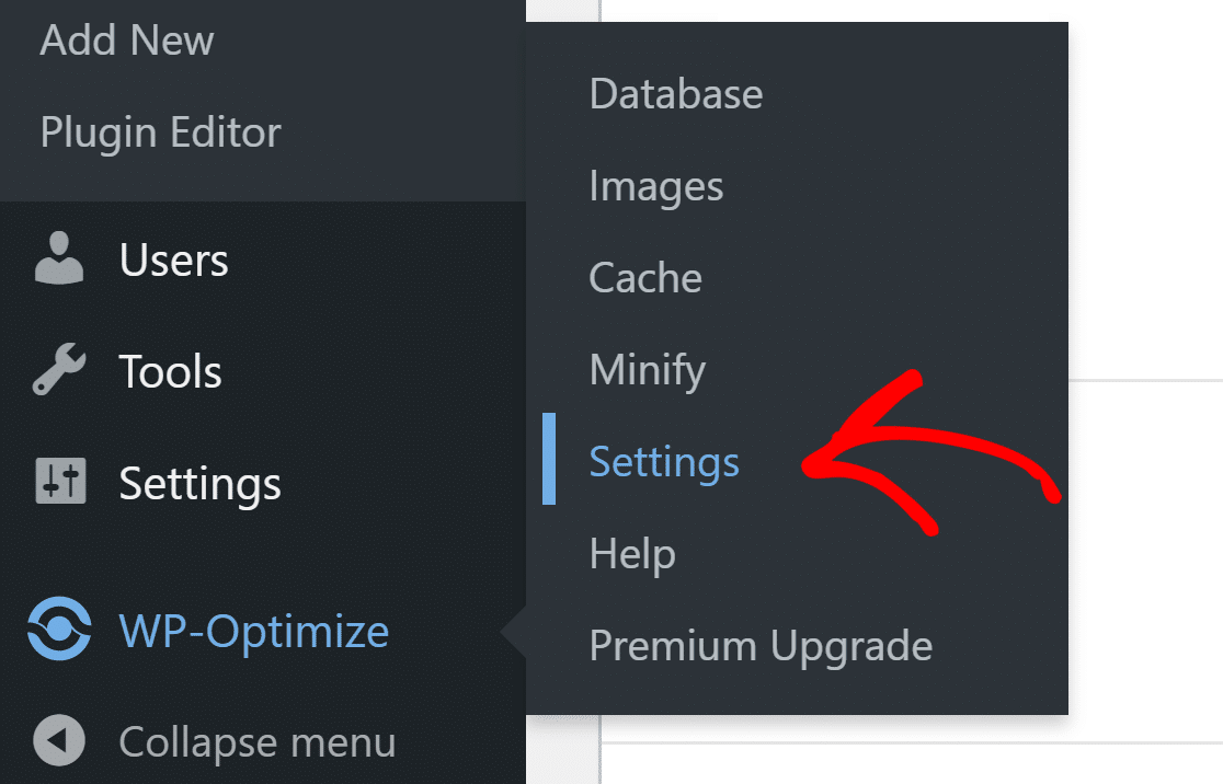 WP Optimize settings