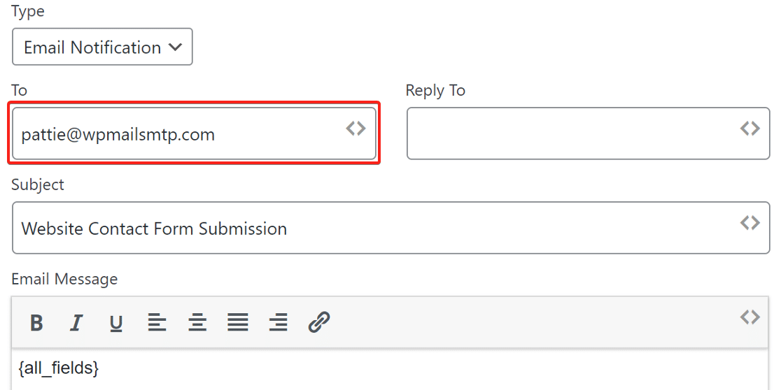 Email notification settings in weForms