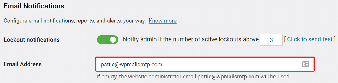 enter the email address to receive notification