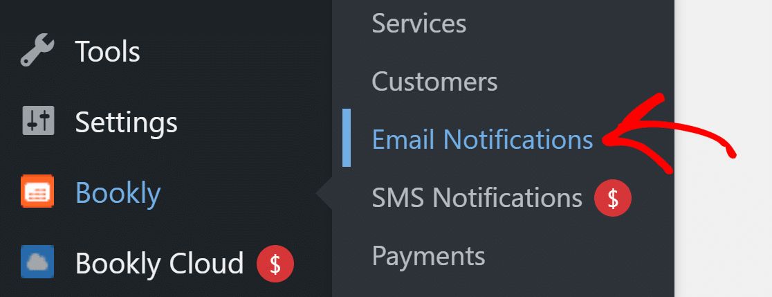 go to Email Notifications in Bookly