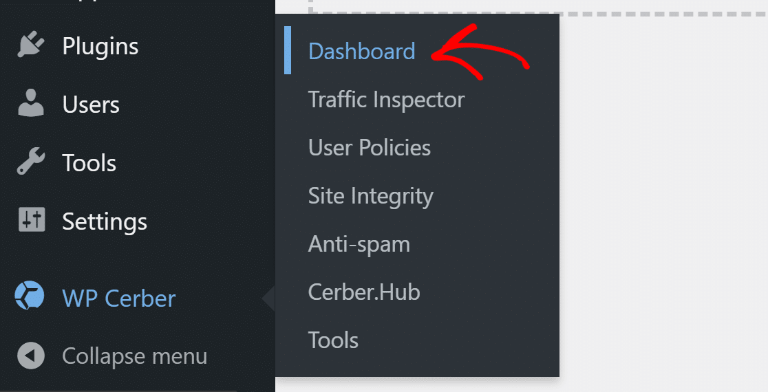 go to WP cerber security dashboard