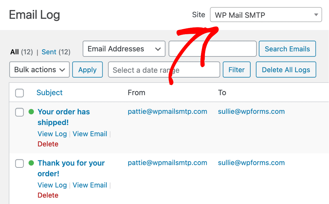 Network admin aggregated email log