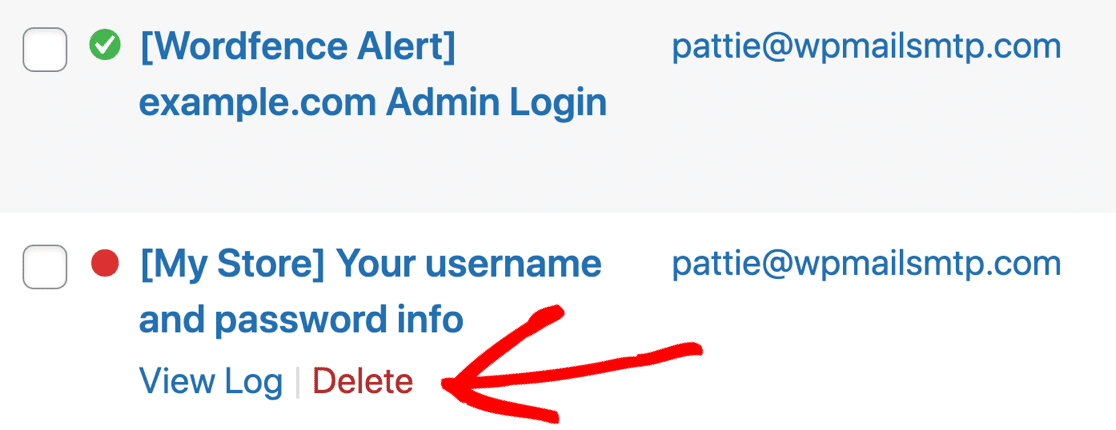 View or delete individual email log