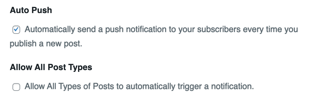 WordPress push notification settings