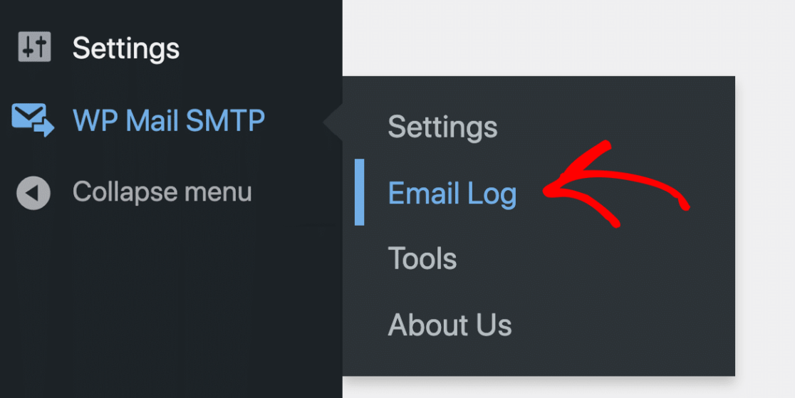 WordPress email log menu item in WP Mail SMTP