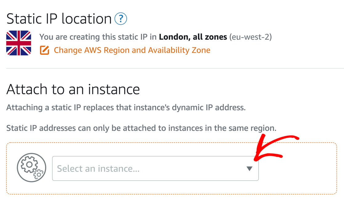 Choosing the instance for your static IP in Lightsail