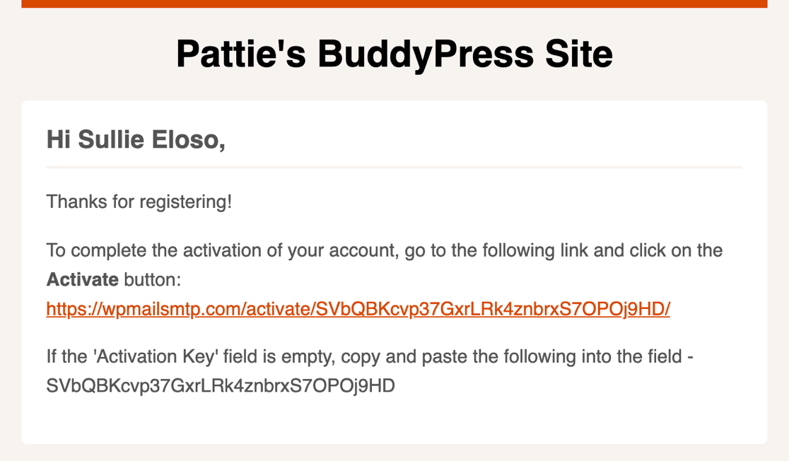 BuddyPress activation email