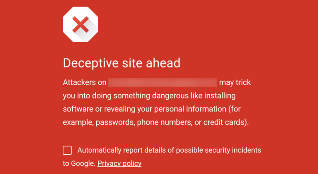 Deceptive site warning