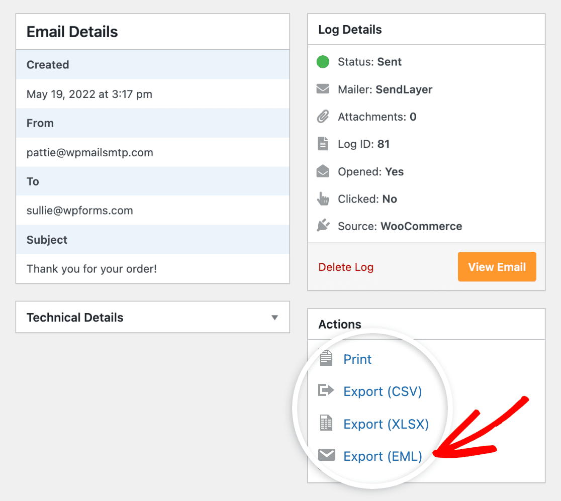 Exporting a WooCommerce email log