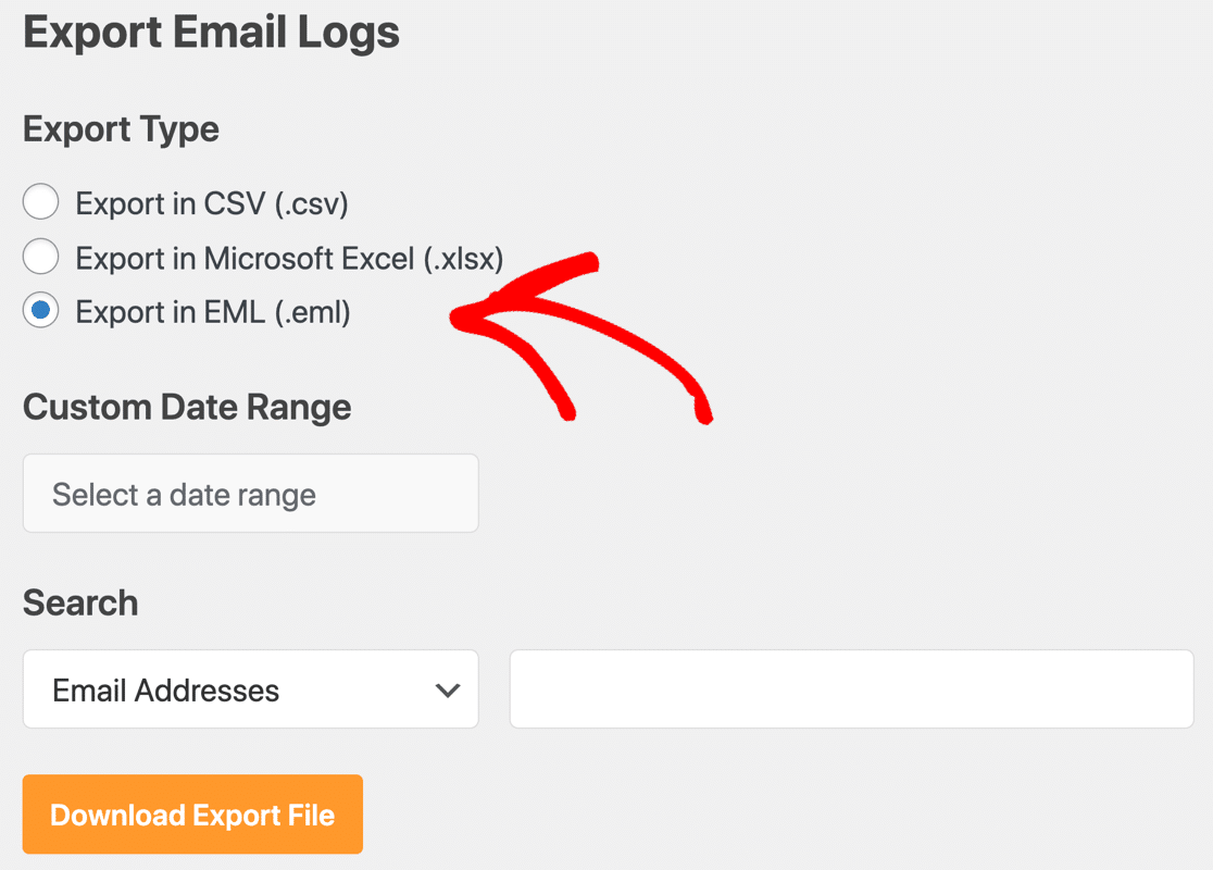 Export EML WordPress emails and attachments