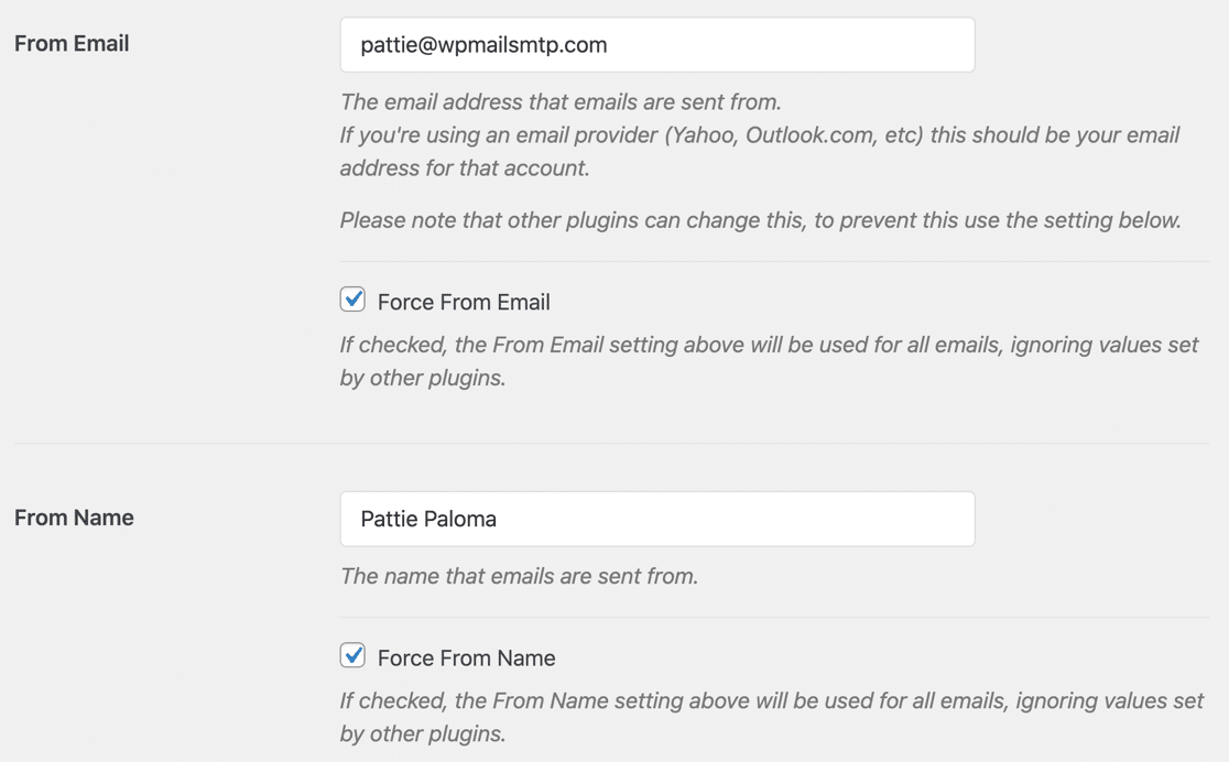 From Name and From Email settings in WordPress