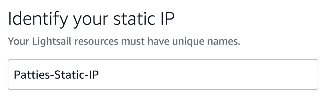 Naming your static IP in Lightsail