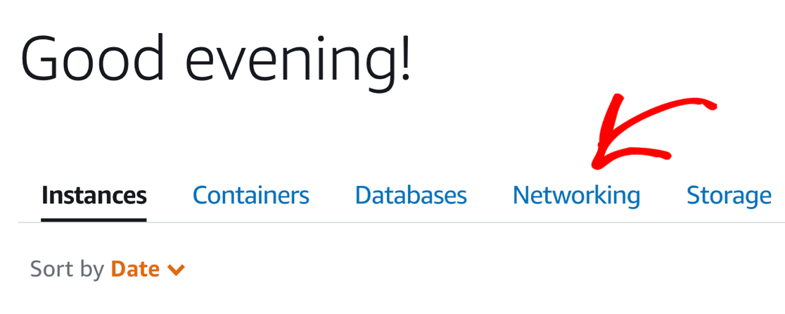 Opening the Networking settings in Lightsail