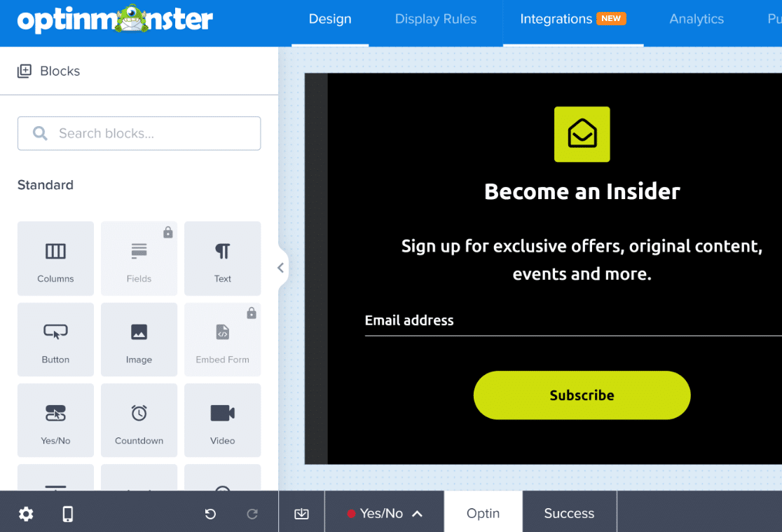 OptinMonster block editor